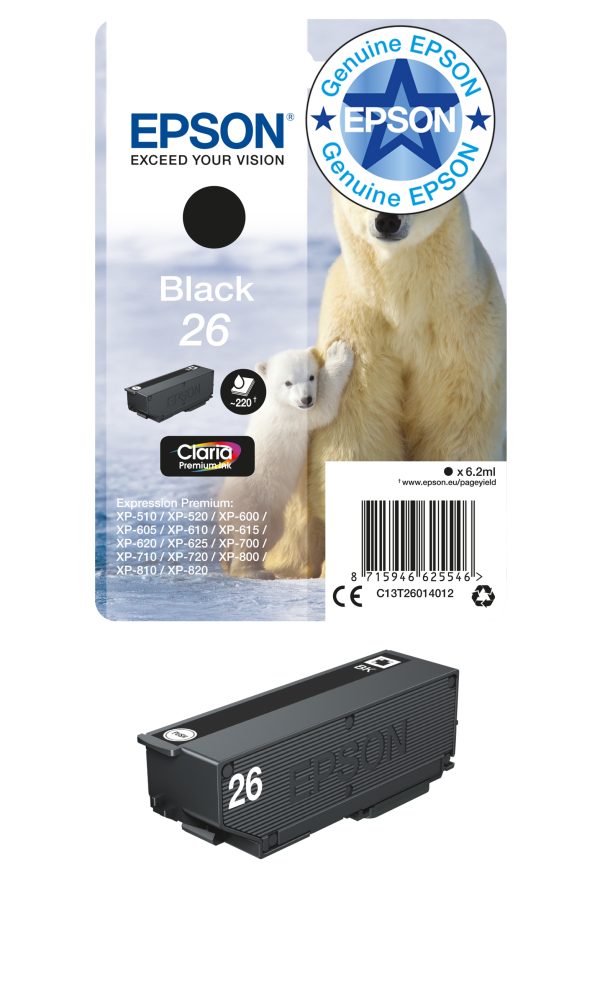 Bojë Epson 26 (C13T26014012) e Zezë për XP-510/XP-610 - 220 faqe