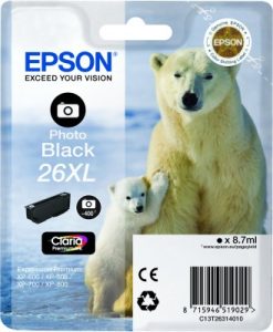 Boje Epson 26XL Photo Black (Ariu Polar) për XP-610/XP-615, 400 faqe