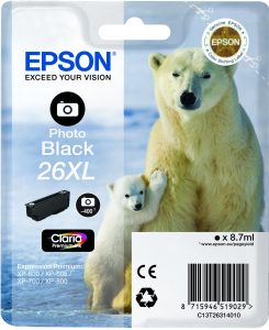 Boje Epson 26XL Photo Black (Ariu Polar) për XP-610/XP-615, 400 faqe