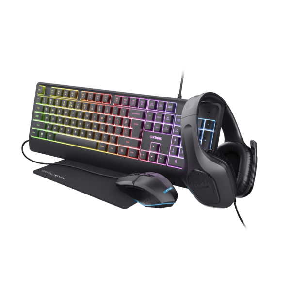 Kit Gaming Trust GXT 792 RGB (Tastierë + Mouse + Tapetino + Kufje USB)