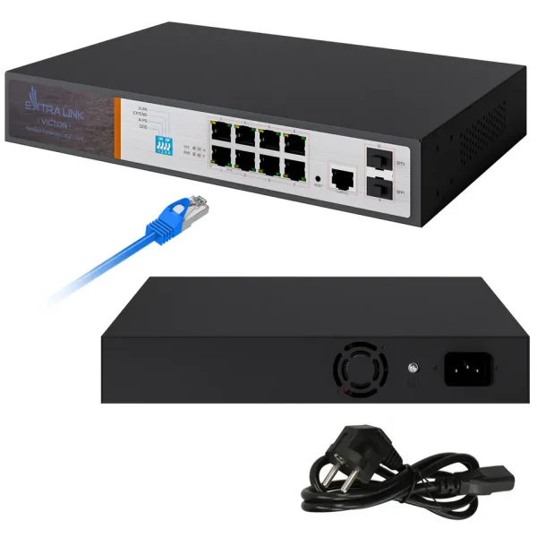 Switch 8 Porta Desktop Managed Extralink EX.8222 (8 RJ45 PoE Gigabit + 2 SFP) – foto 2