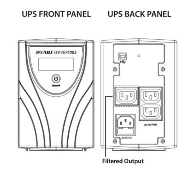 UPS ADJ Server Tower 1000VA/670W, 3 Dalje, USB – foto 3