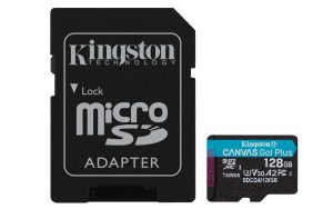 Kartë Memorie Kingston Canvas Go! Plus 128GB MicroSDXC + Adapter SD, 200 MB/s, 4K (SDCG4/128GB)