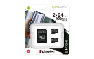 Kartë Memorie Kingston Canvas Select Plus 64GB microSDXC (2 cope) me Adapter SDCS2/64GB-2P1A
